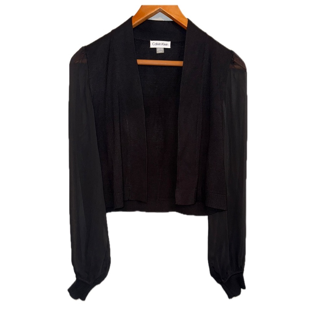 NWT Calvin Klein Black Sheer Sleeved Cardigan